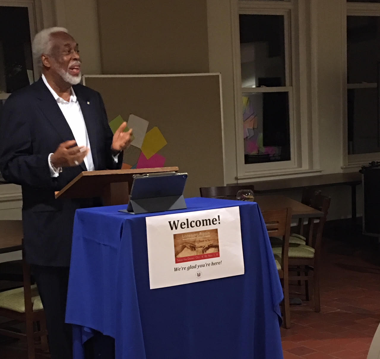 Dr. Leonard Edloe speaks at a Dismantling Racism Ministries event about building community in the face of deep wounds to common humanity and connection to God's creation.